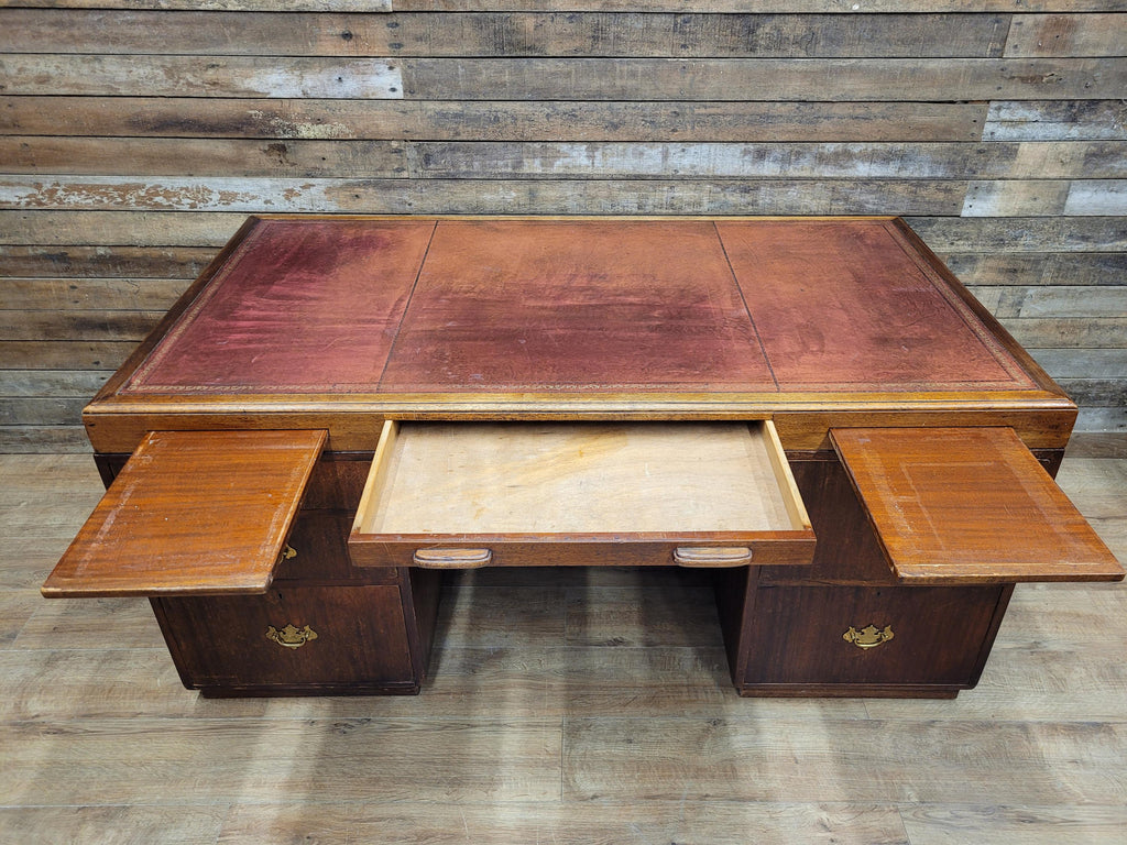 Partner Pedestal Desk Mahogany Edwardian Leather Top Twin Pedestal