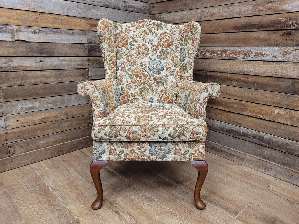 Parker Knoll Wingback Armchair Floral Upholstery Queen Anne Chair