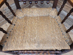 Antique Oak Armchair Victorian Carved Stag Rush Seat Bobbin Turned