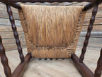 Antique Oak Armchair Victorian Carved Stag Rush Seat Bobbin Turned