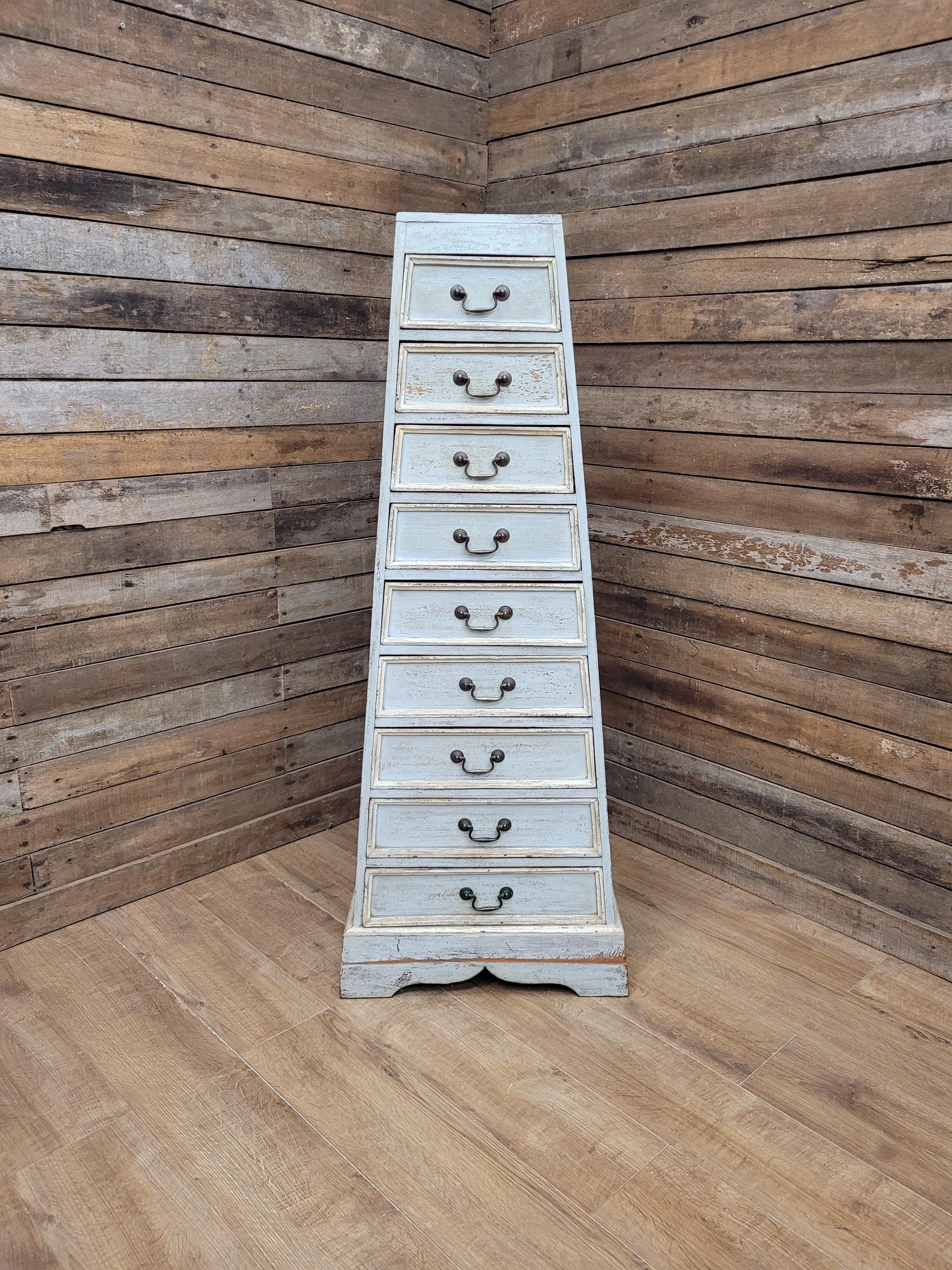 Tall Nine Drawer Painted Apothecary Style Chest Of Drawers Cabinet