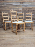 Set Of Four Beech Ladder Back Dining Chairs Upholstered Chenille Seats