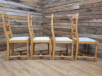 Set Of Four Beech Ladder Back Dining Chairs Upholstered Chenille Seats