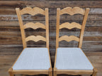 Set Of Four Beech Ladder Back Dining Chairs Upholstered Chenille Seats