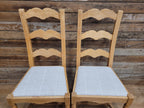 Set Of Four Beech Ladder Back Dining Chairs Upholstered Chenille Seats
