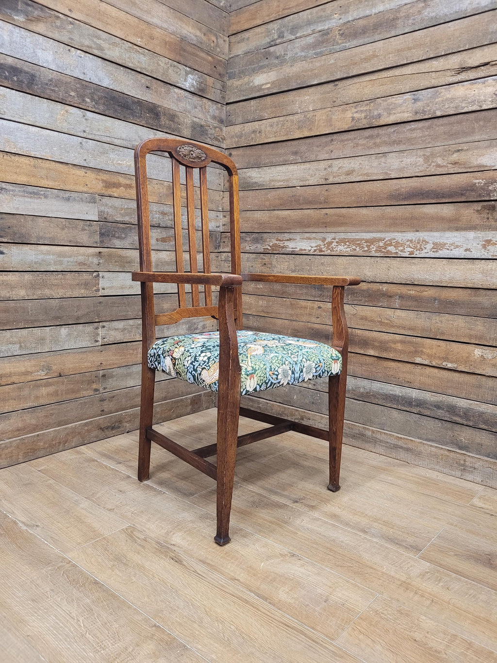 Oak Armchair Arts And Crafts William Morris Strawberry Thief Upholstered