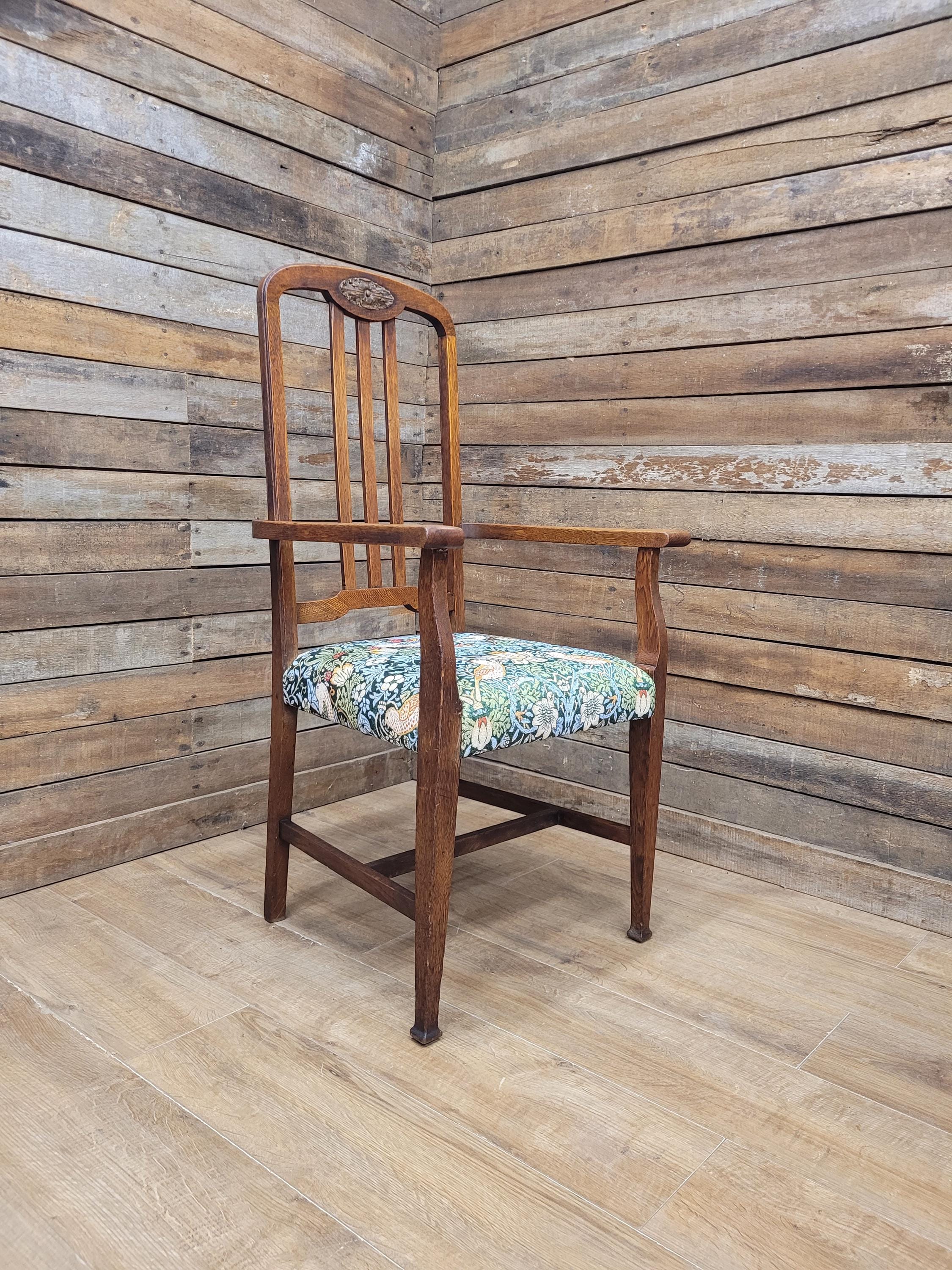 Oak Armchair Arts And Crafts William Morris Strawberry Thief Upholstered