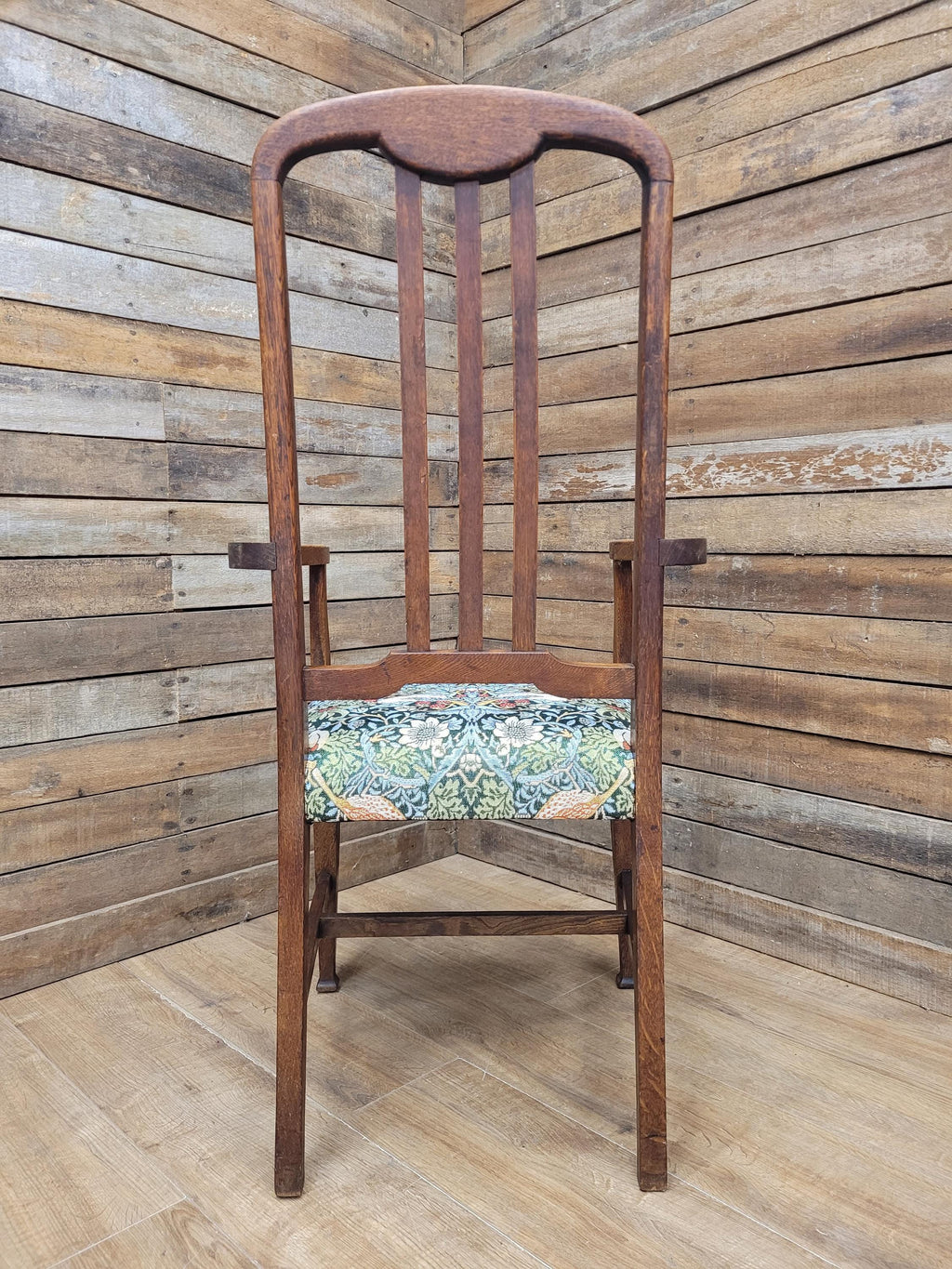Oak Armchair Arts And Crafts William Morris Strawberry Thief Upholstered