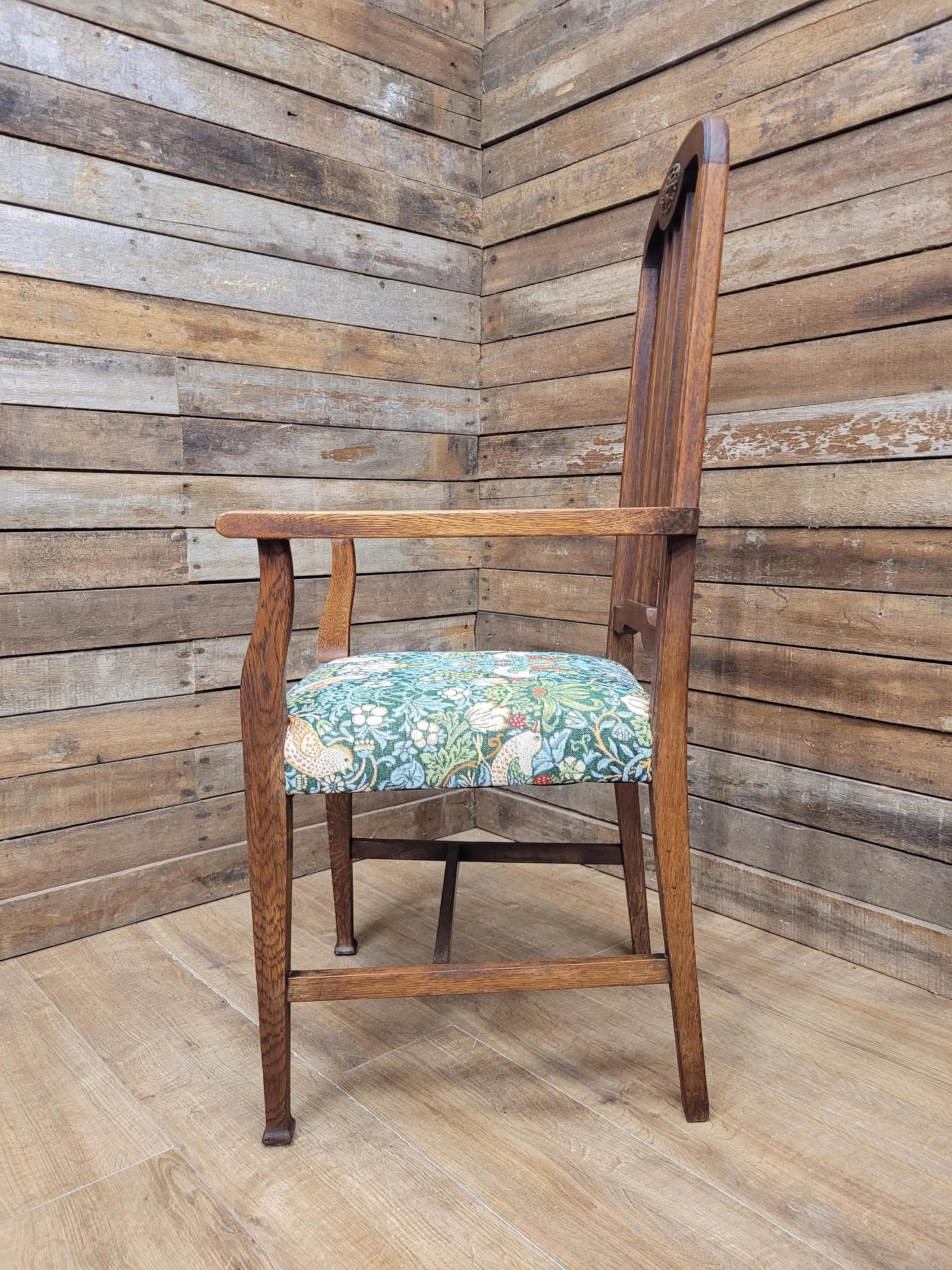 Oak Armchair Arts And Crafts William Morris Strawberry Thief Upholstered