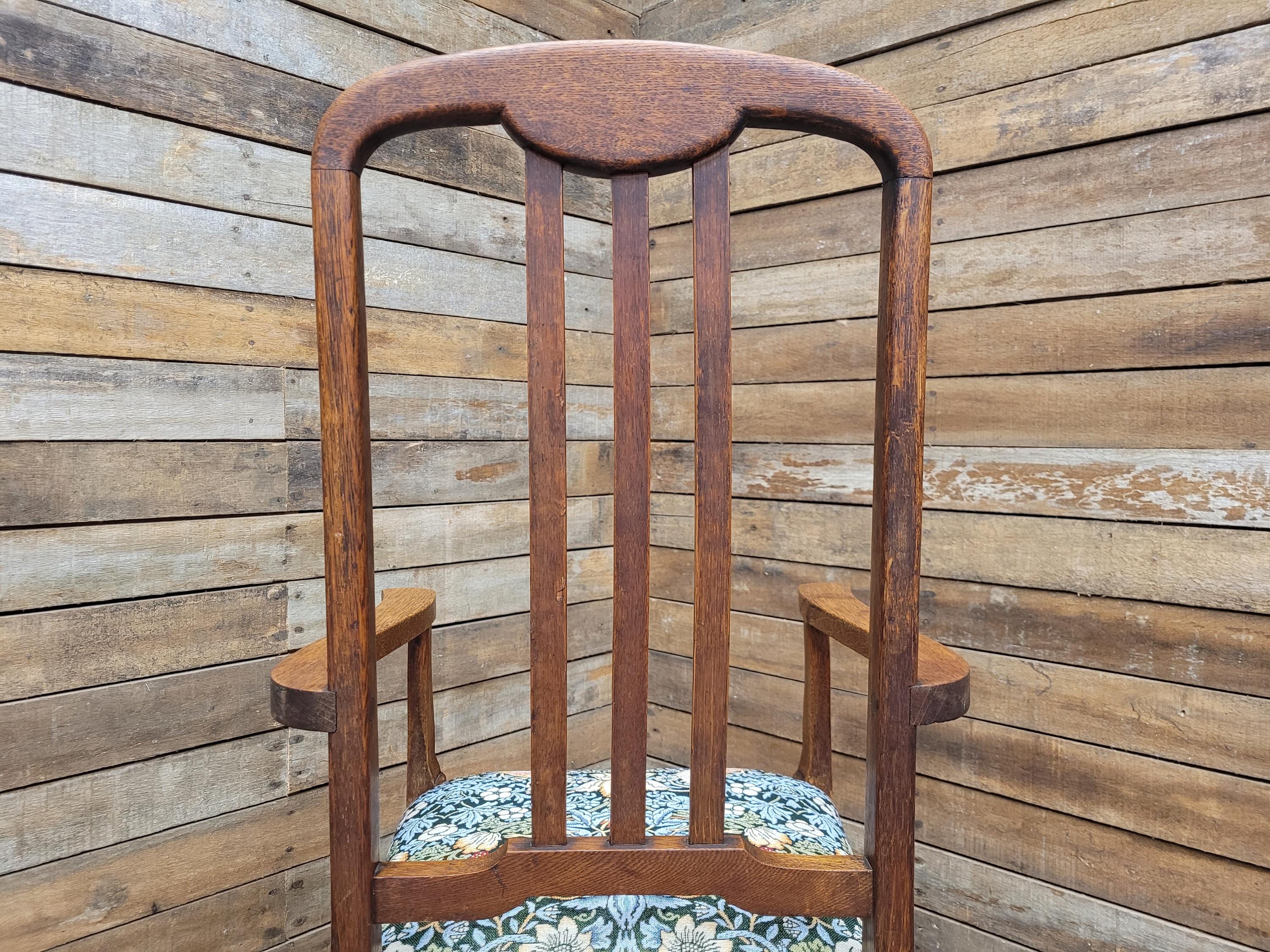 Oak Armchair Arts And Crafts William Morris Strawberry Thief Upholstered