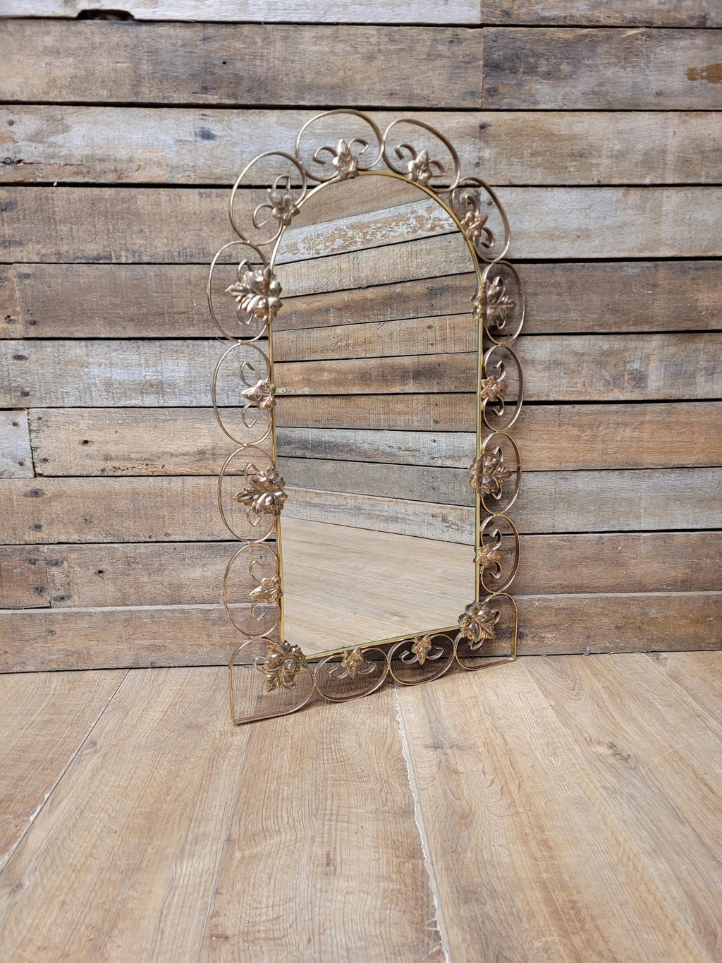 Metal Wall Mirror Vintage Arched Scrollwork Leaf Decorative