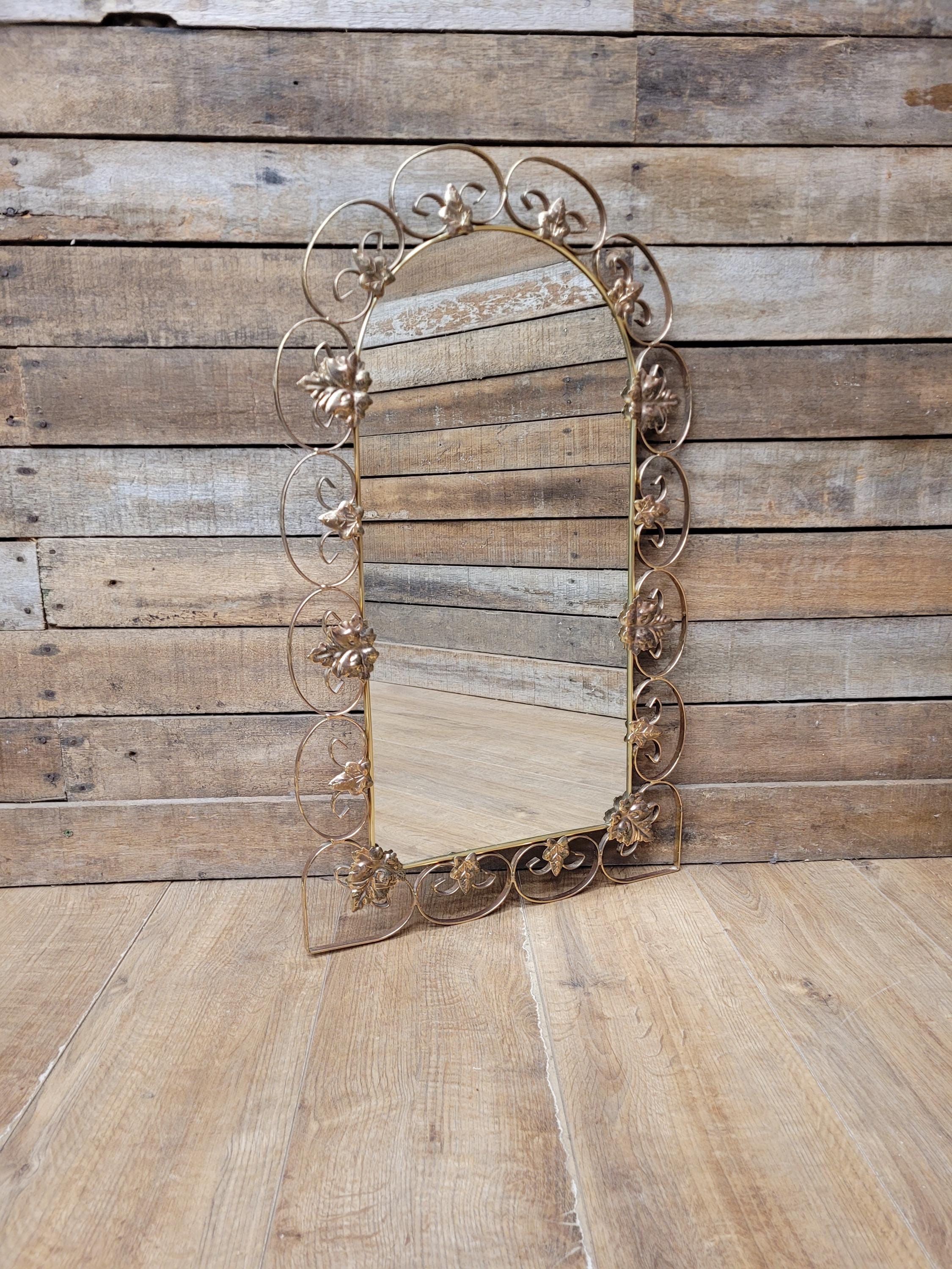 Metal Wall Mirror Vintage Arched Scrollwork Leaf Decorative