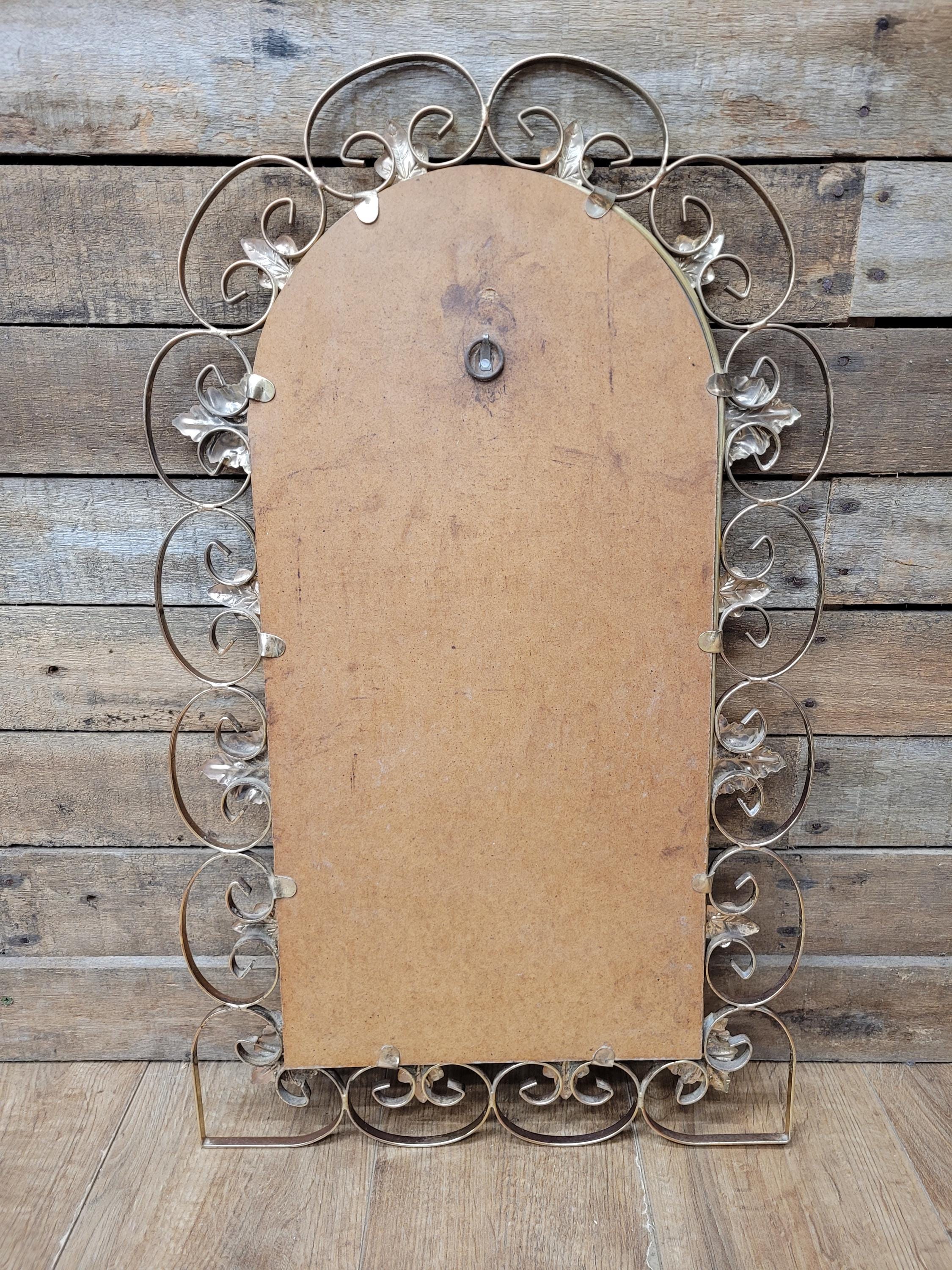 Metal Wall Mirror Vintage Arched Scrollwork Leaf Decorative