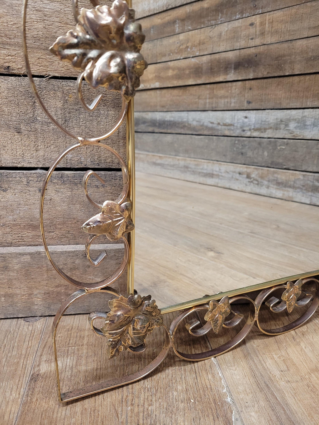 Metal Wall Mirror Vintage Arched Scrollwork Leaf Decorative