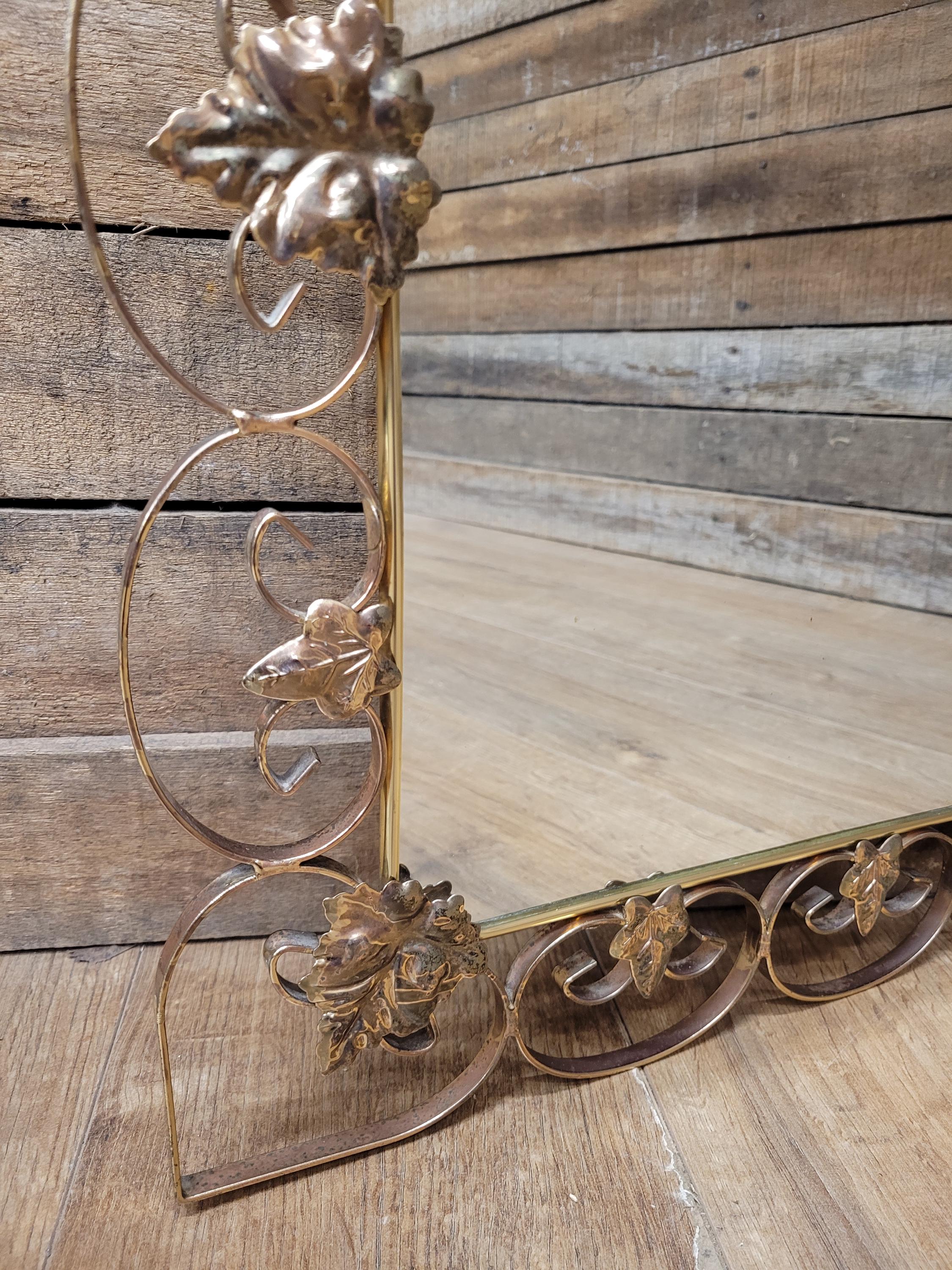 Metal Wall Mirror Vintage Arched Scrollwork Leaf Decorative
