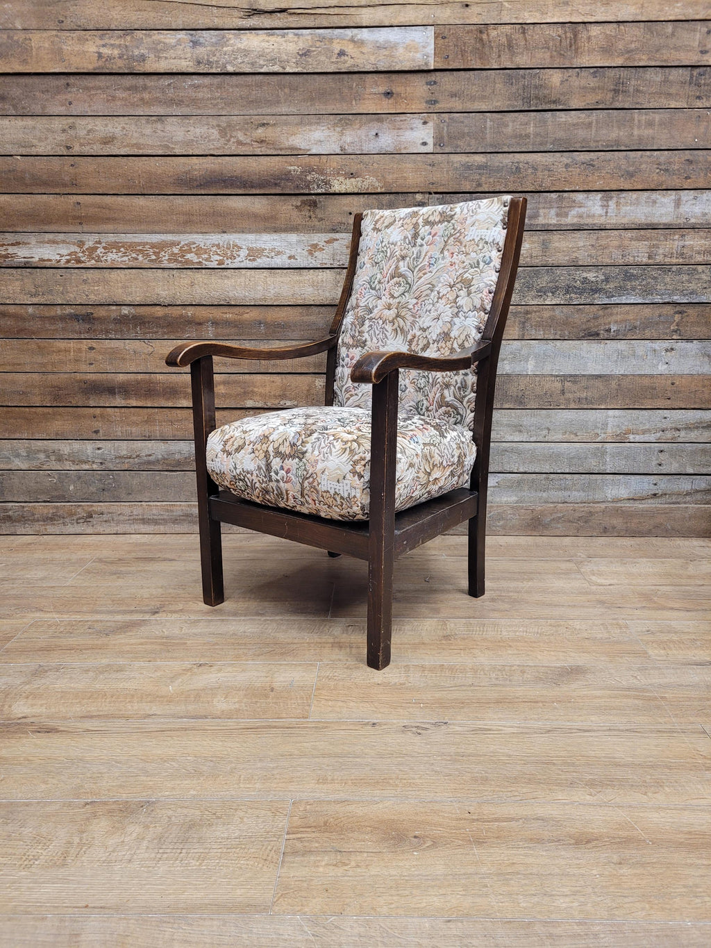 Oak Armchair Arts And Crafts Tapestry Upholstered Hall Chair