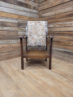 Oak Armchair Arts And Crafts Tapestry Upholstered Hall Chair