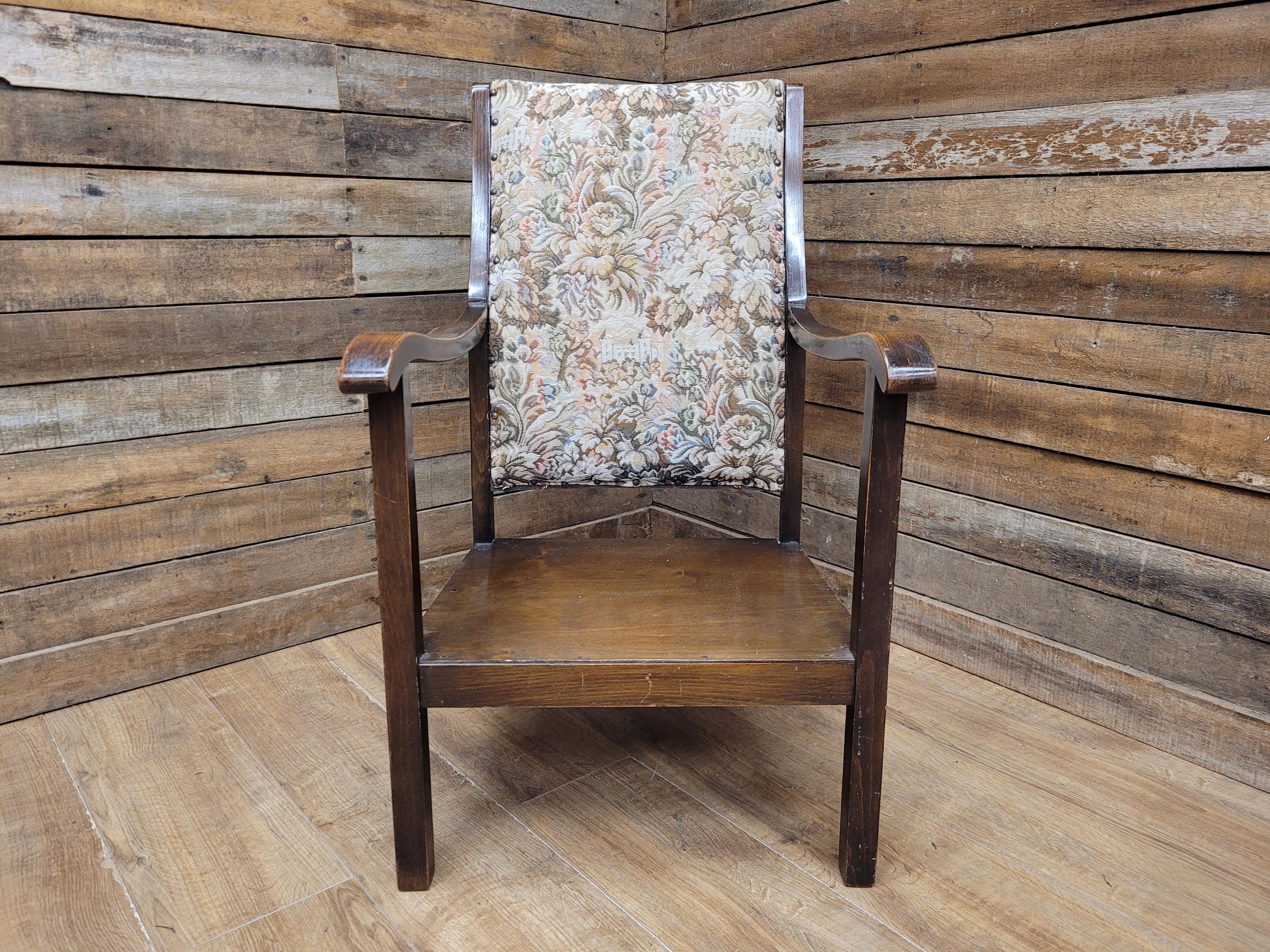 Oak Armchair Arts And Crafts Tapestry Upholstered Hall Chair