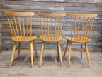 Three Blonde Windsor Dining Chairs Vintage Spindle Back Mid Century Modern