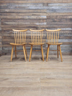 Three Blonde Windsor Dining Chairs Vintage Spindle Back Mid Century Modern