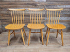 Three Blonde Windsor Dining Chairs Vintage Spindle Back Mid Century Modern