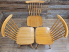 Three Blonde Windsor Dining Chairs Vintage Spindle Back Mid Century Modern