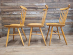 Three Blonde Windsor Dining Chairs Vintage Spindle Back Mid Century Modern