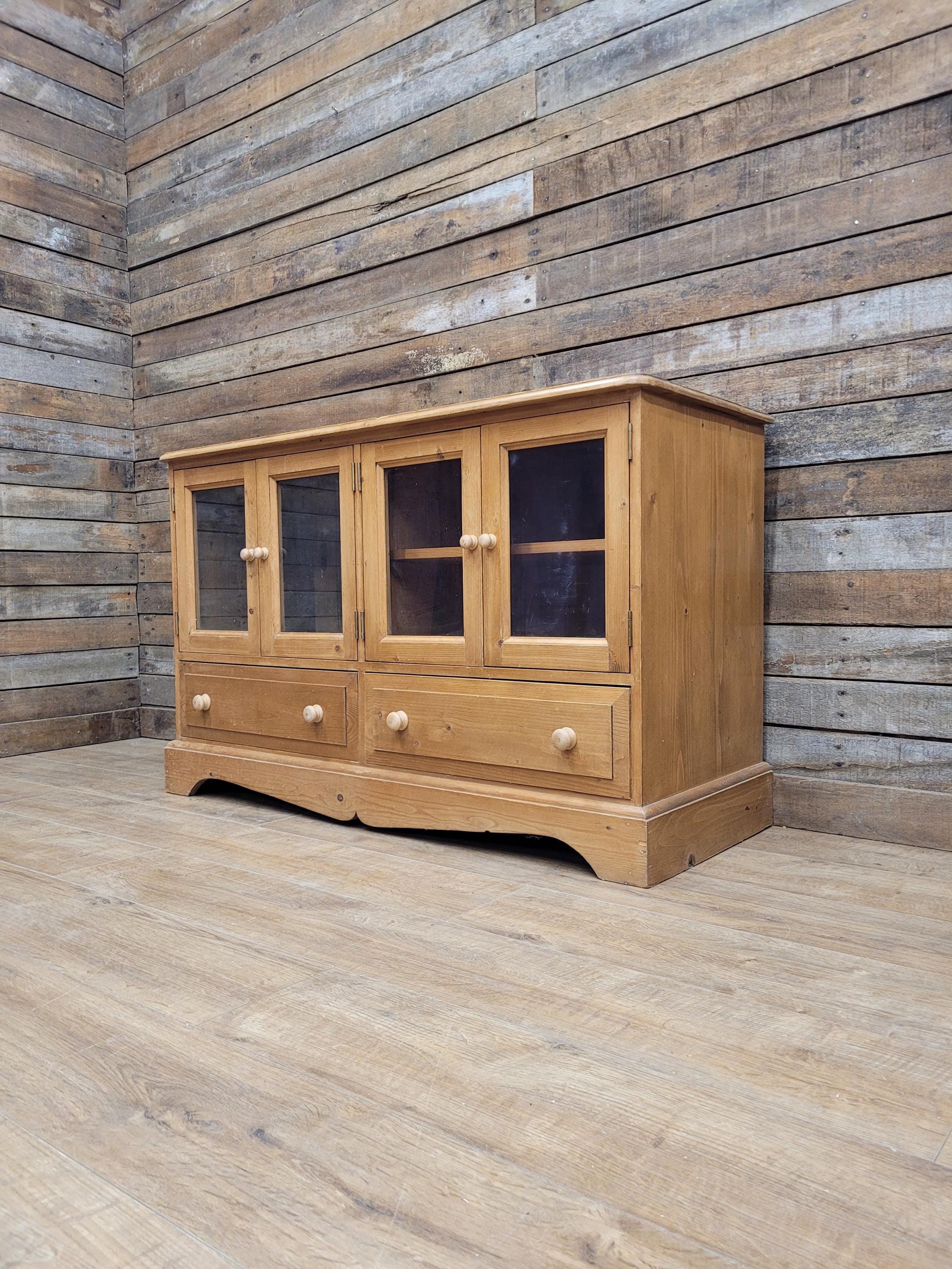 Pine Glazed Sideboard Cupboard Rustic Two Drawer Storage Cabinet