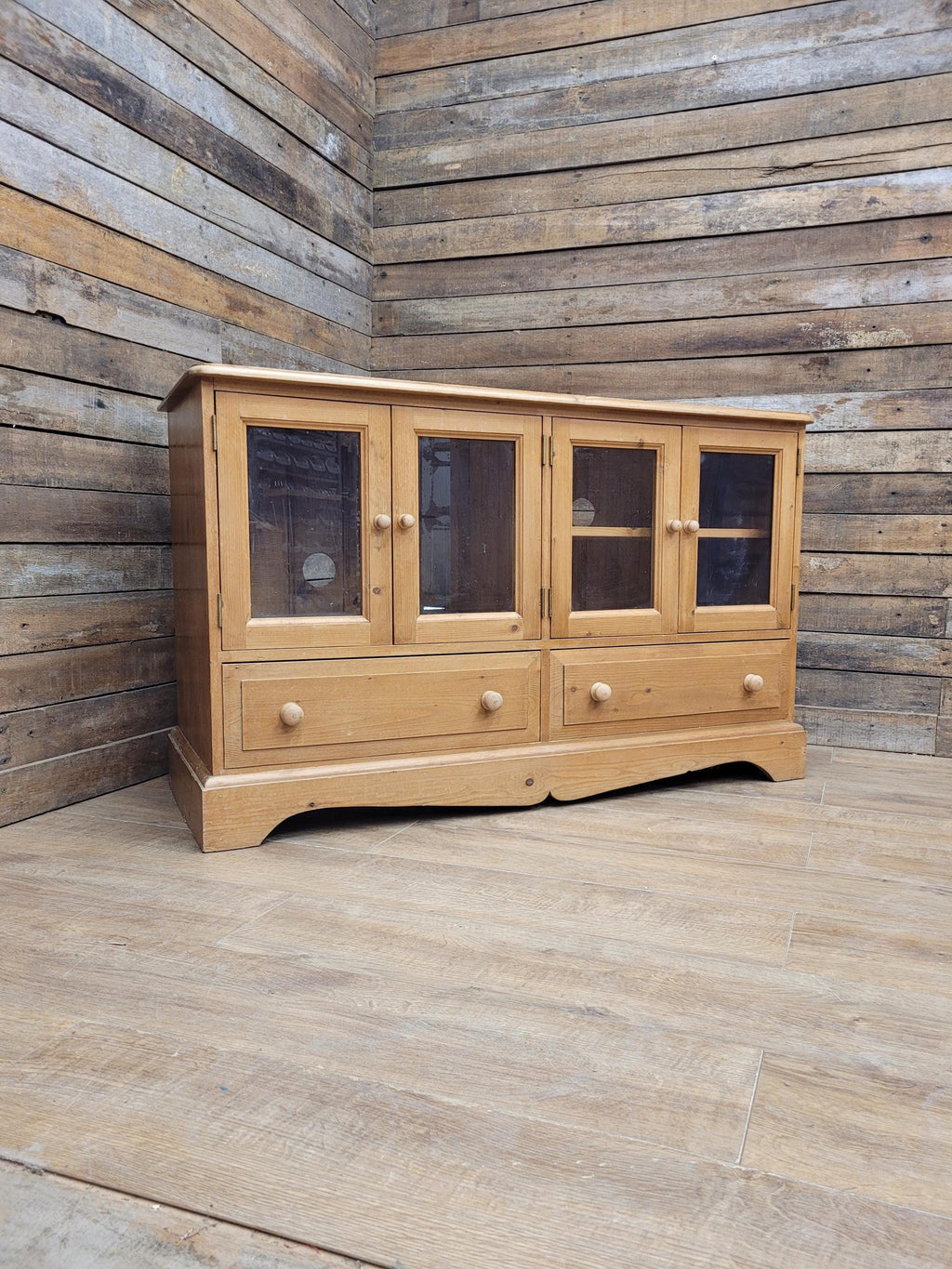 Pine Glazed Sideboard Cupboard Rustic Two Drawer Storage Cabinet