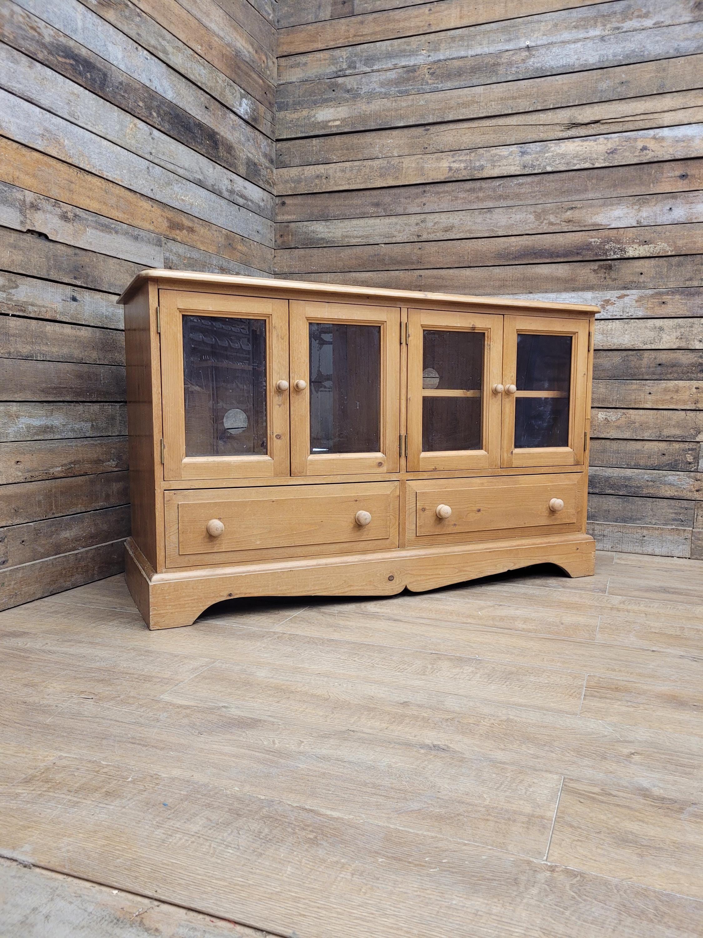 Pine Glazed Sideboard Cupboard Rustic Two Drawer Storage Cabinet