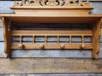 Pine Wall Shelf Carved Decorative Coat Rack With Four Peg Hooks