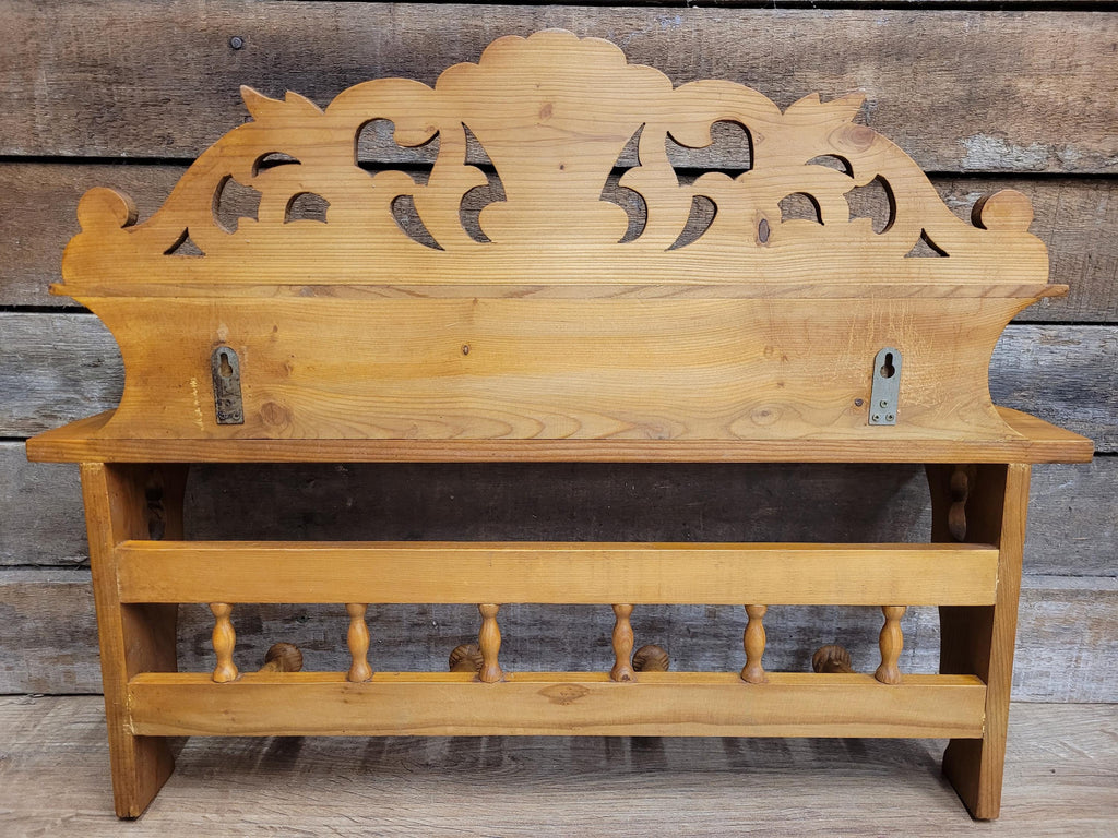 Pine Wall Shelf Carved Decorative Coat Rack With Four Peg Hooks