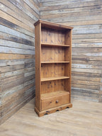 Pine Bookcase Country Style Four Tier With Drawer Three Fixed Shelves