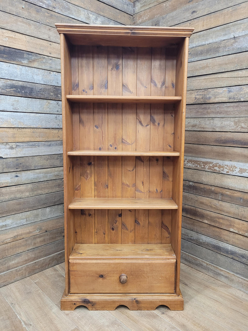 Pine Bookcase Country Style Four Tier With Drawer Three Fixed Shelves