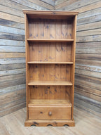 Pine Bookcase Country Style Four Tier With Drawer Three Fixed Shelves