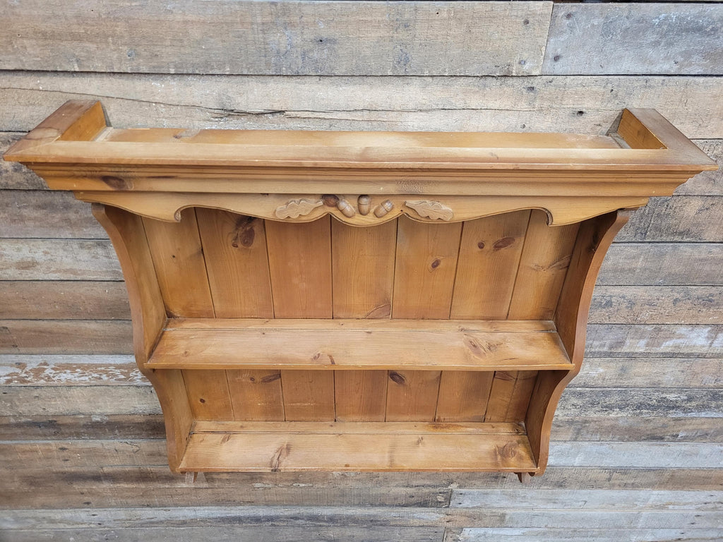 Pine Wall Shelf Country Style Carved Two Tier Display Plate Rack