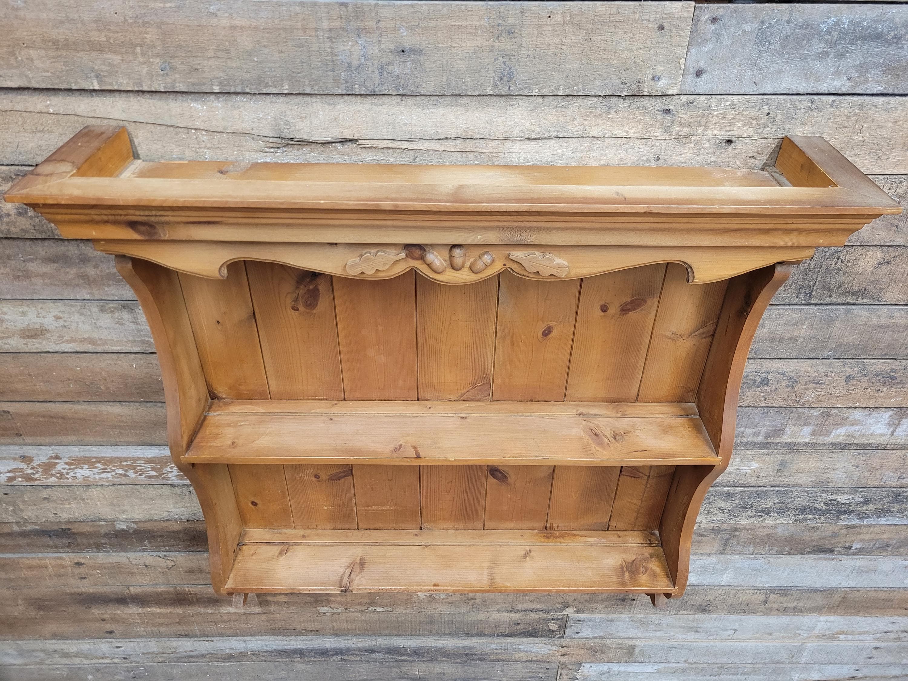 Pine Wall Shelf Country Style Carved Two Tier Display Plate Rack