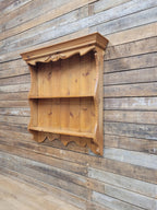 Pine Wall Shelf Country Style Carved Two Tier Display Plate Rack