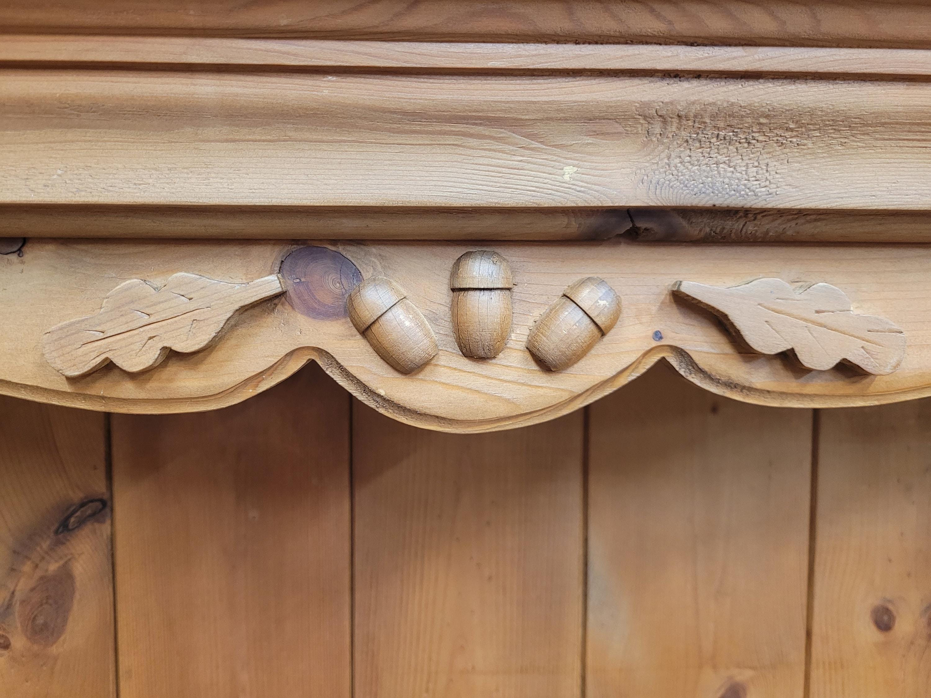 Pine Wall Shelf Country Style Carved Two Tier Display Plate Rack