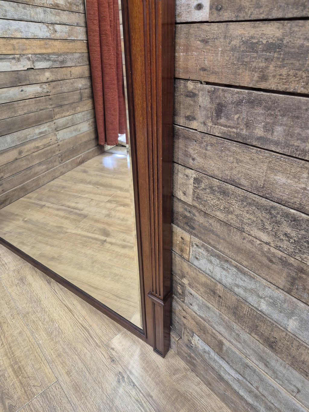 Mahogany Overmantel Mirror Edwardian Fluted Large Wall Hanging