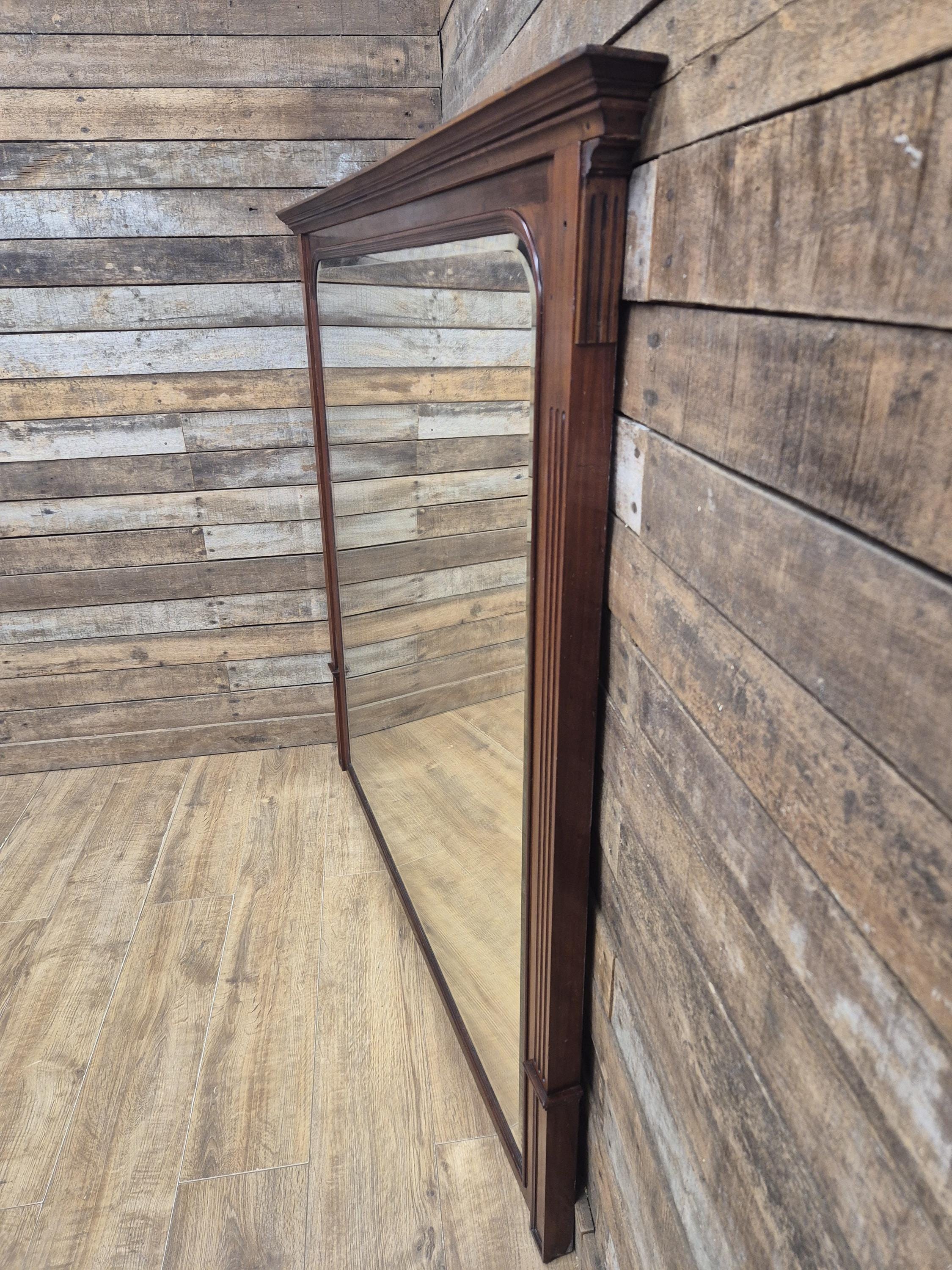 Mahogany Overmantel Mirror Edwardian Fluted Large Wall Hanging
