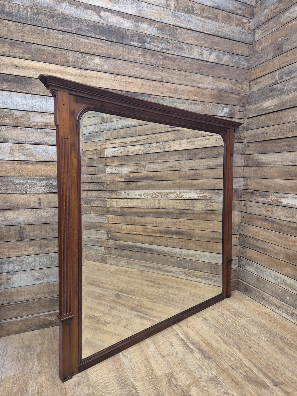 Mahogany Overmantel Mirror Edwardian Fluted Large Wall Hanging