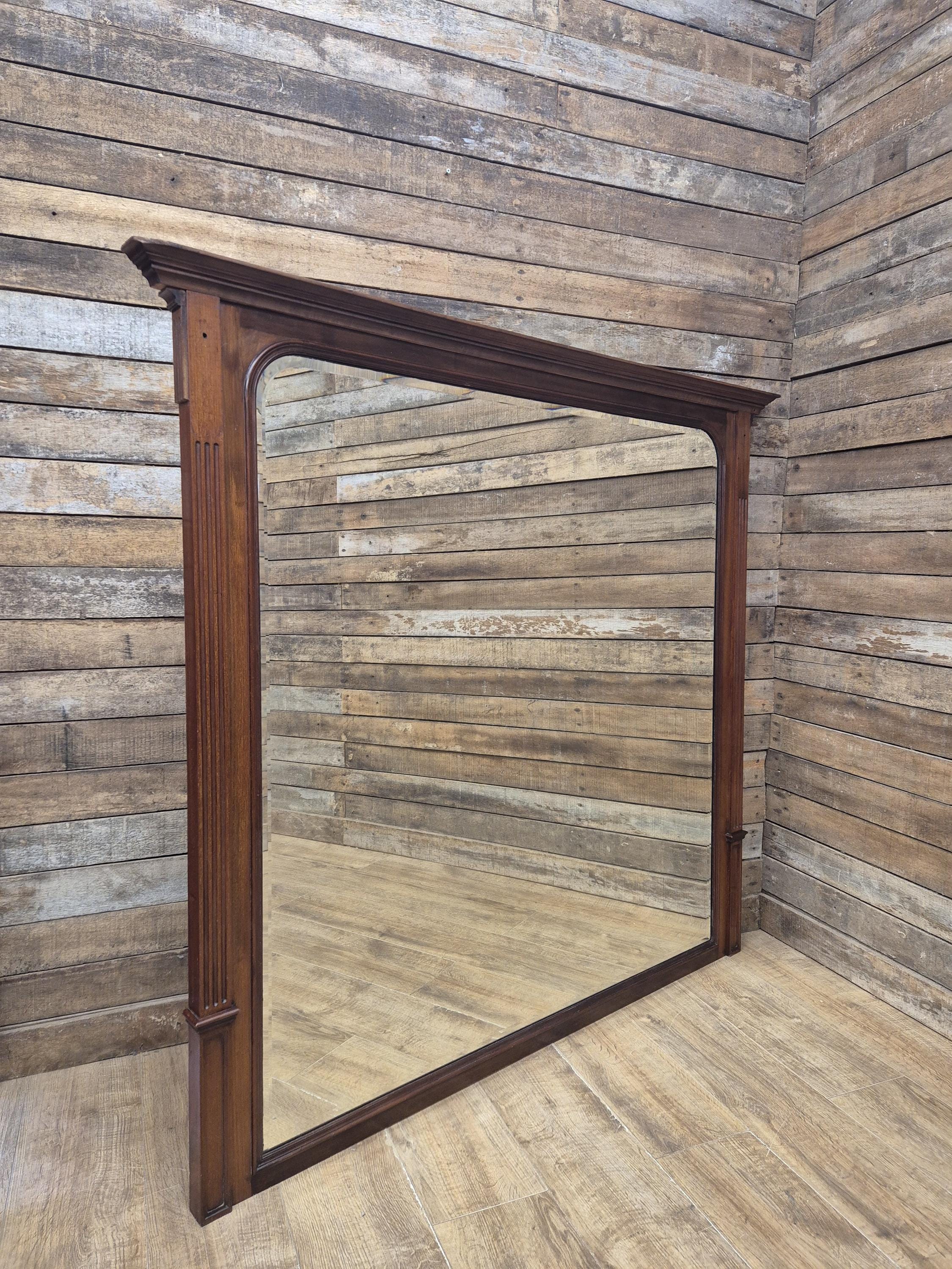 Mahogany Overmantel Mirror Edwardian Fluted Large Wall Hanging
