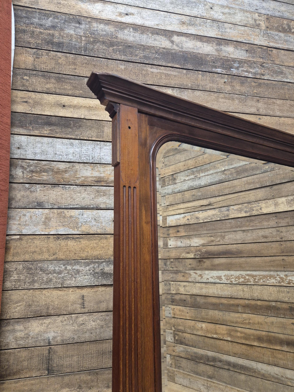 Mahogany Overmantel Mirror Edwardian Fluted Large Wall Hanging