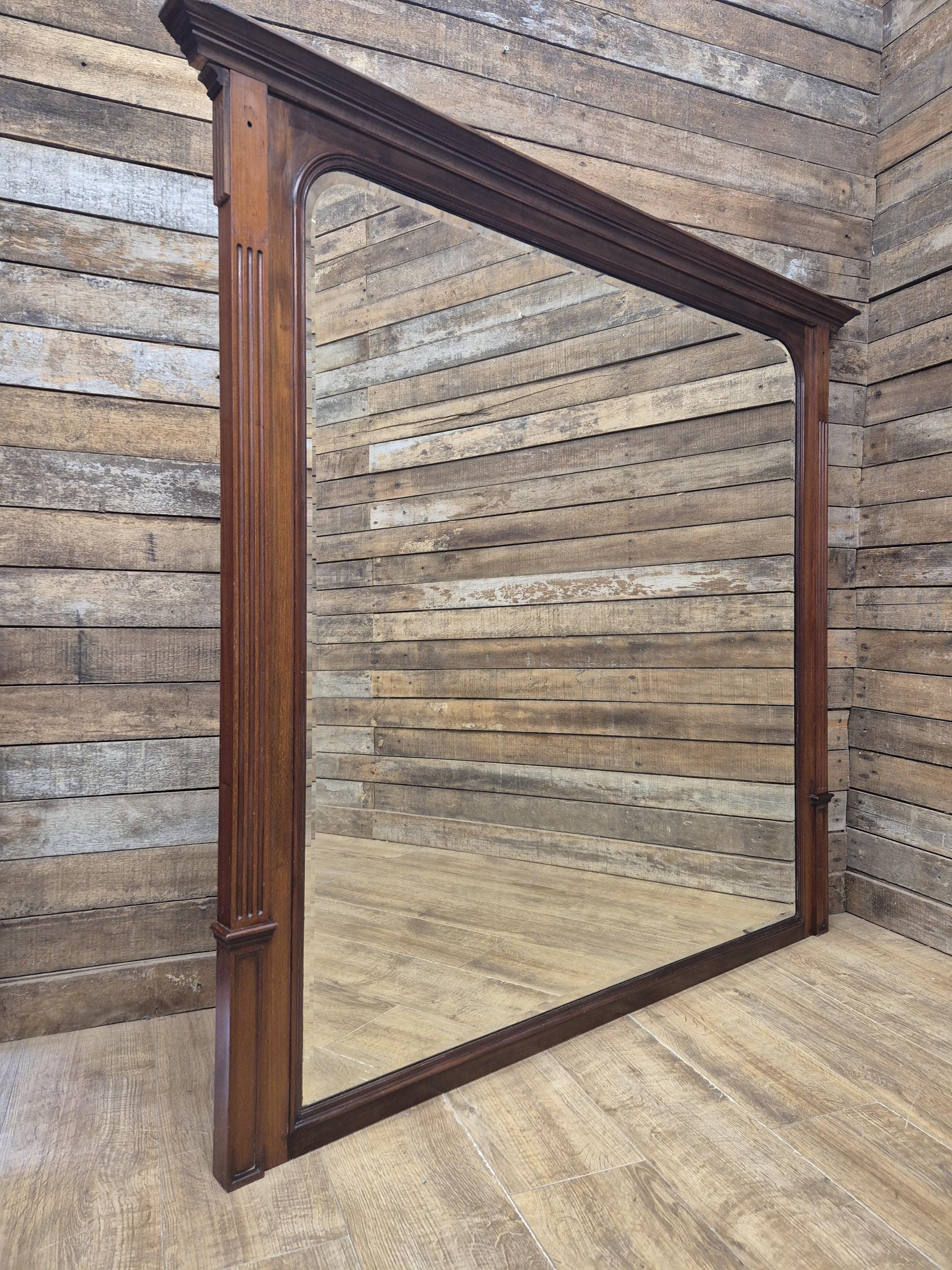 Mahogany Overmantel Mirror Edwardian Fluted Large Wall Hanging