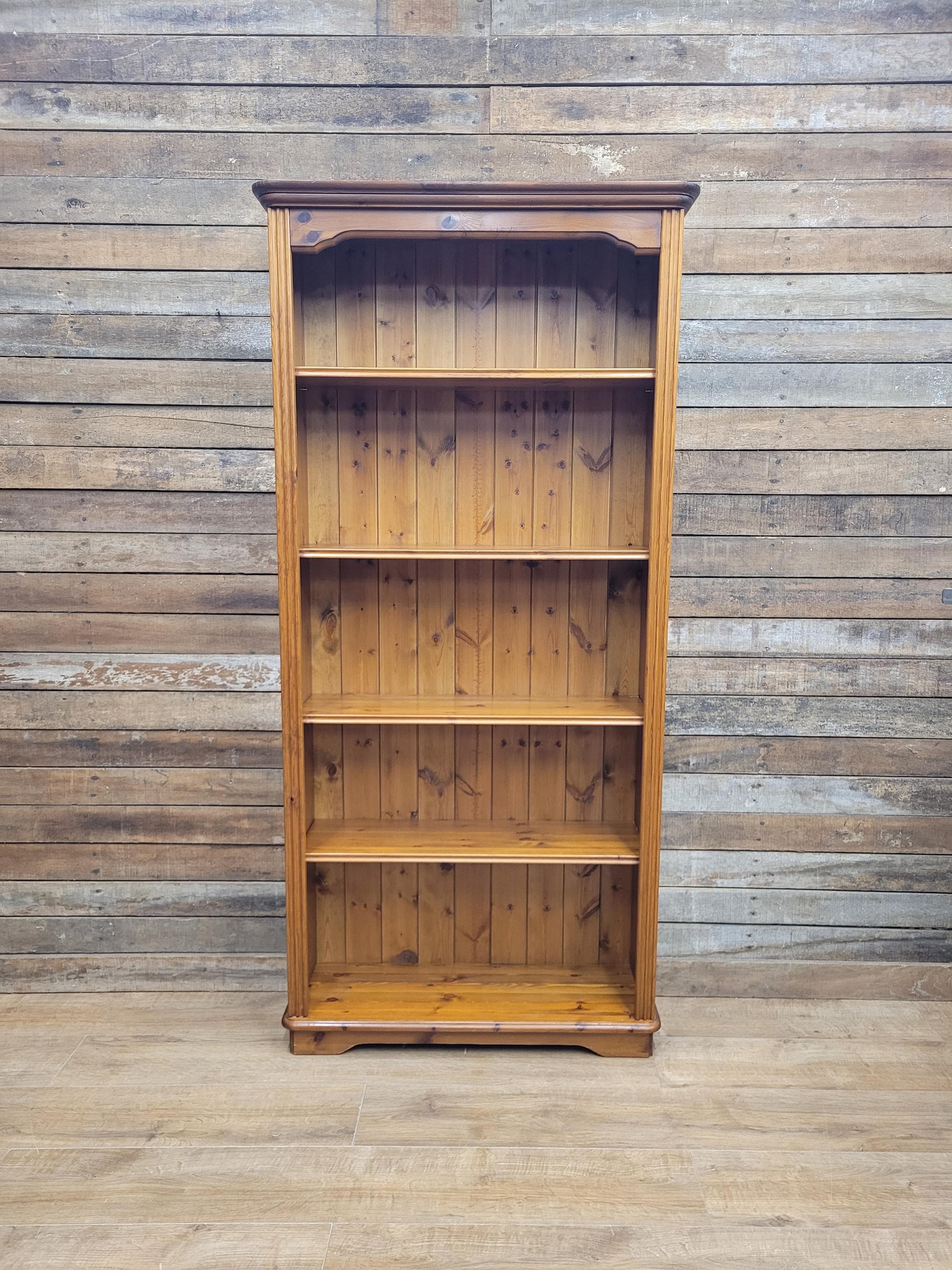 Pine Bookcase Country Style Open Adjustable Shelves Display Cabinet