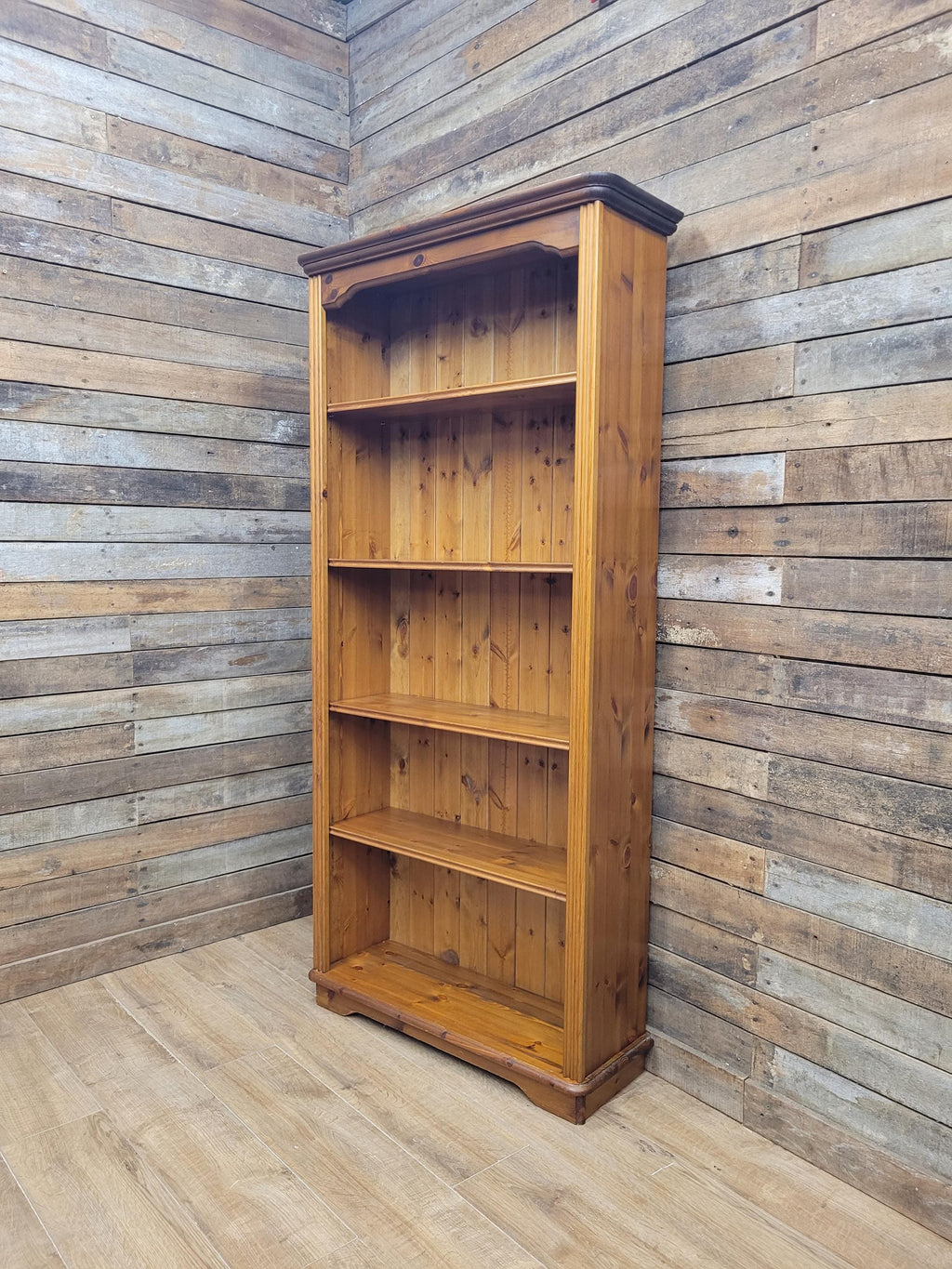 Pine Bookcase Country Style Open Adjustable Shelves Display Cabinet