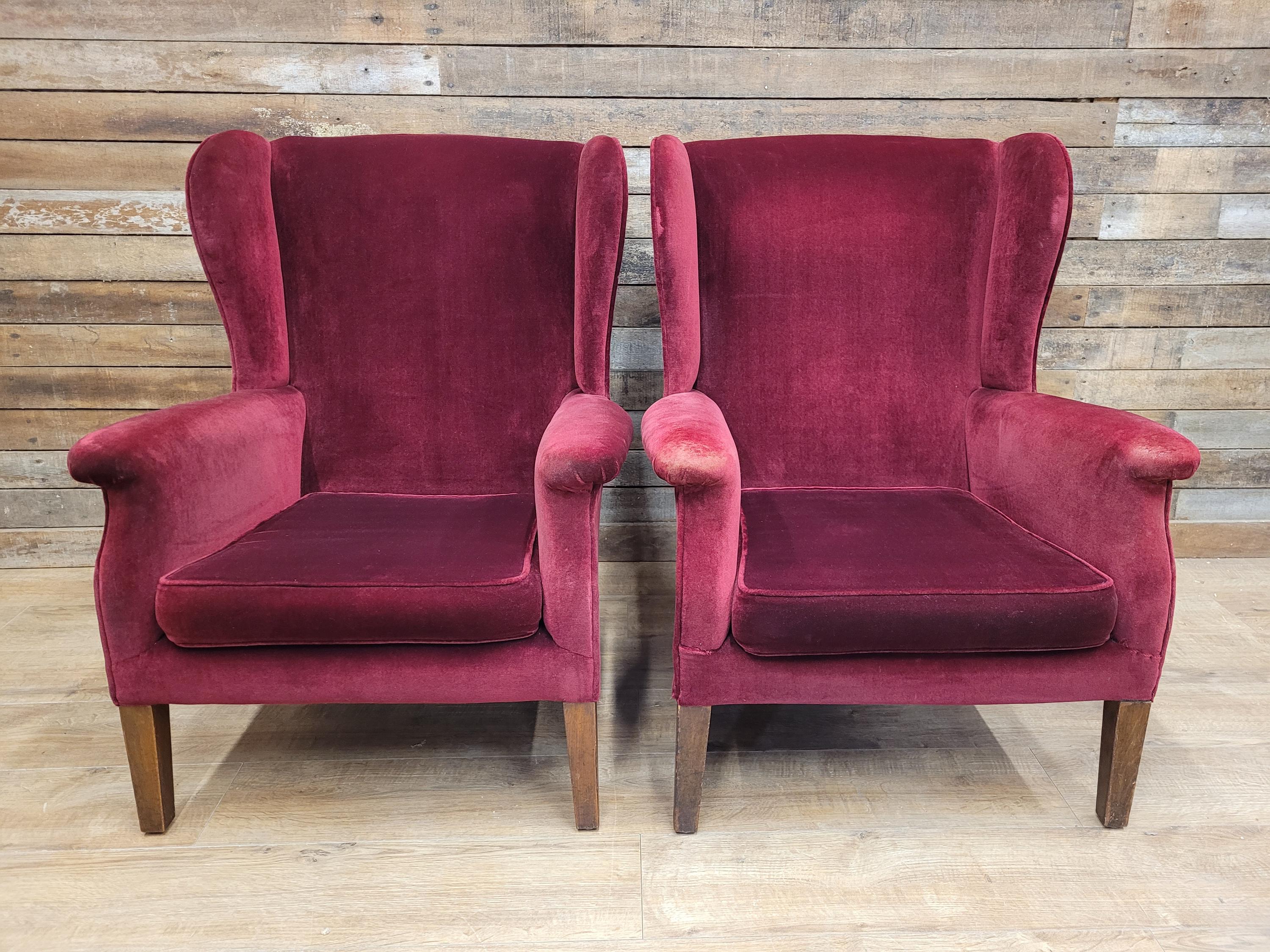 Parker Knoll Armchairs Velvet Wingback Pair PK711 Burgundy - Project