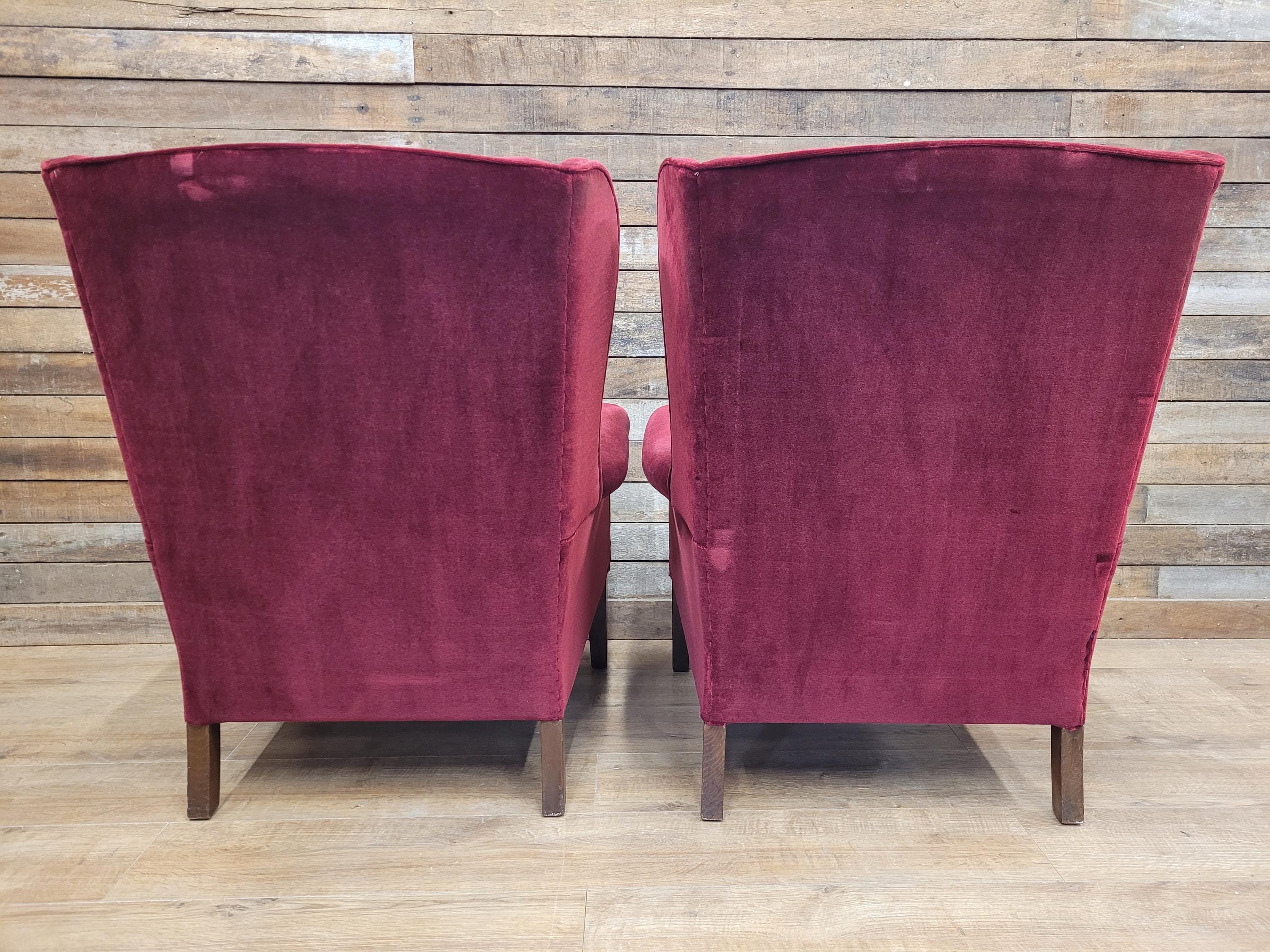 Parker Knoll Armchairs Velvet Wingback Pair PK711 Burgundy - Project