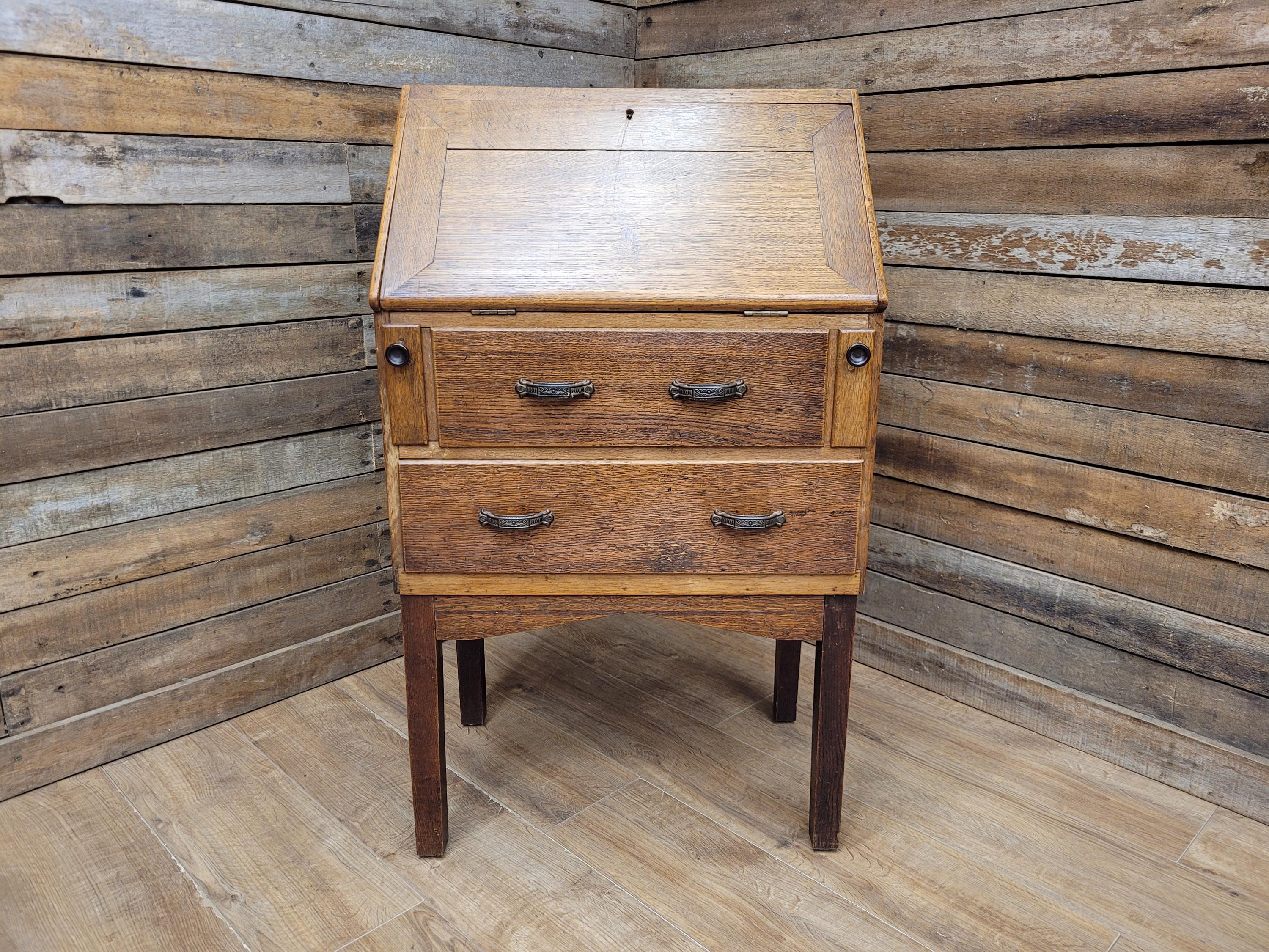 Edwardian Oak Bureau Arts Crafts Fall Front Writing Desk